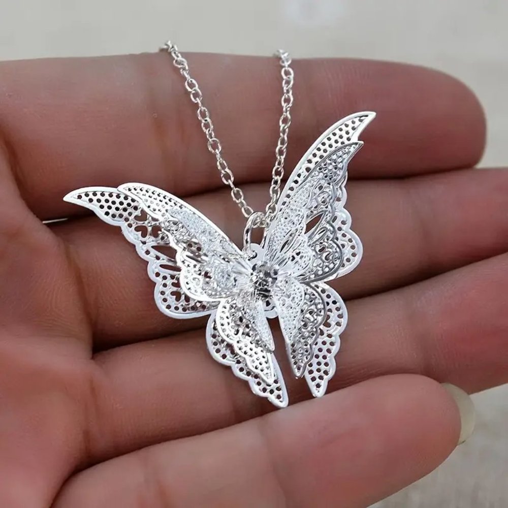 Silver-Tone Butterfly Necklace - Picture 1 of 5